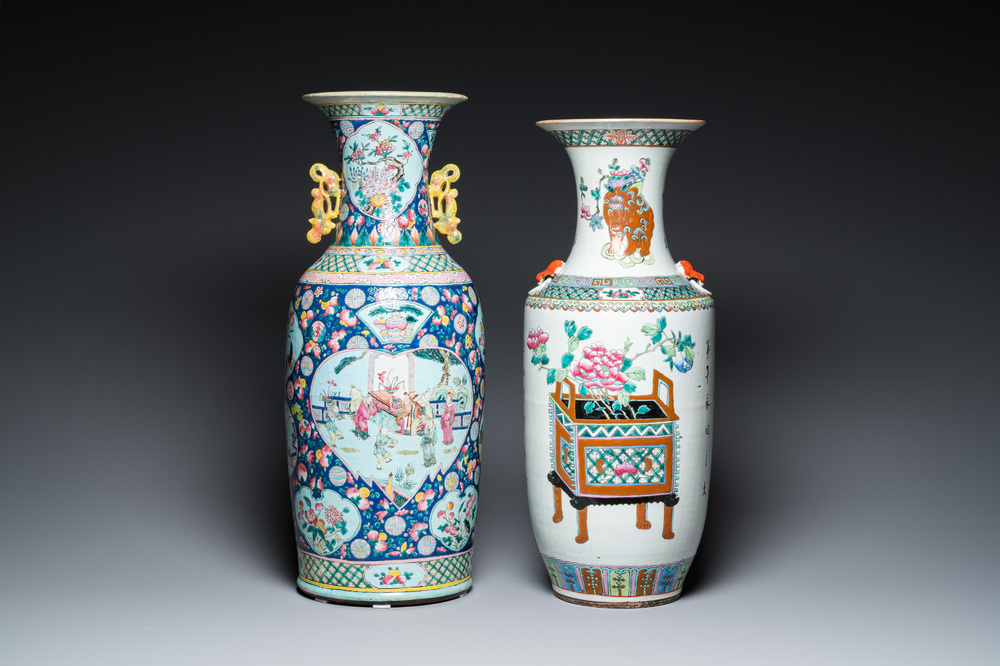 Two Chinese famille rose vases, 19th C.