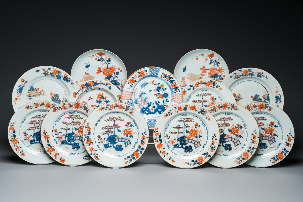 Thirteen Chinese Imari-style plates, Qianlong