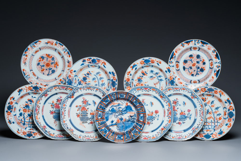 Elf Chinese Imari-stijl en famille rose borden, Kangxi/Qianlong