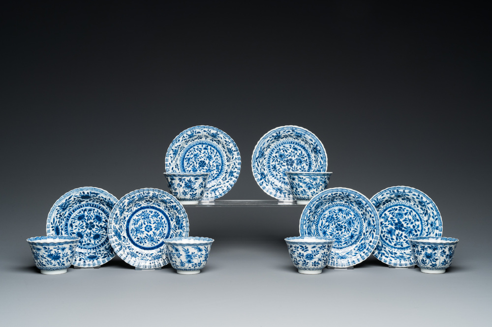 Six Chinese blue and white cups and saucers, Yu 玉 mark, Kangxi