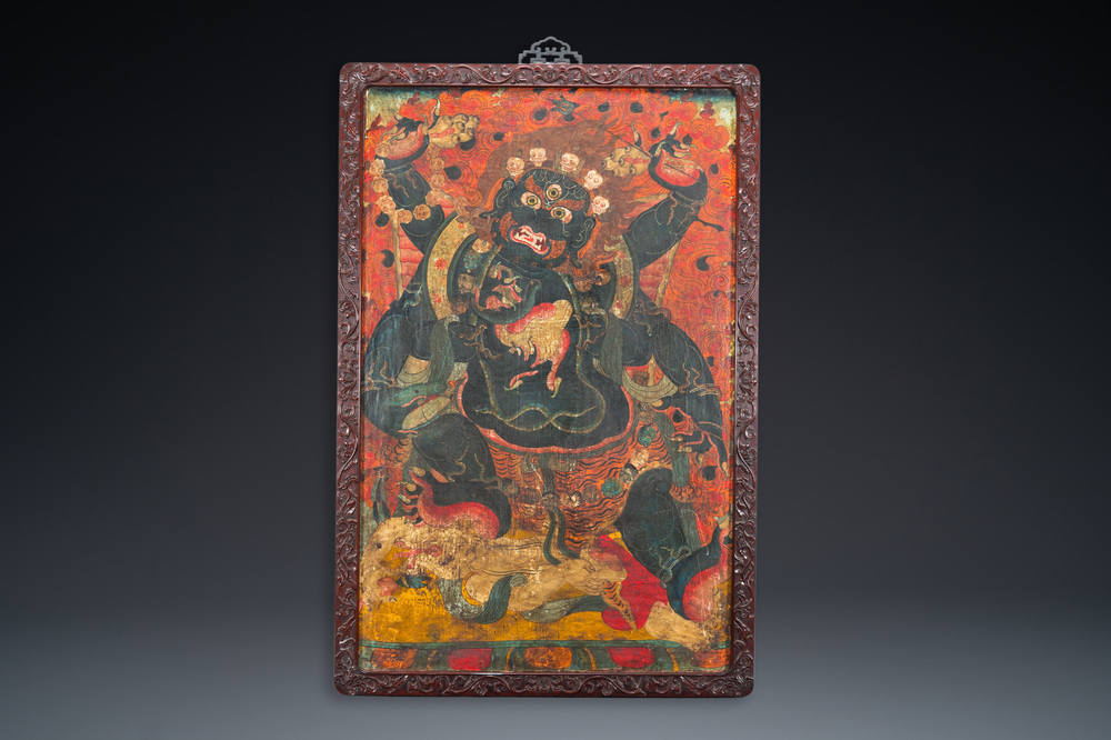 Thangka figurant Mahakala, Sino-Tibet, probablement 19&egrave;me