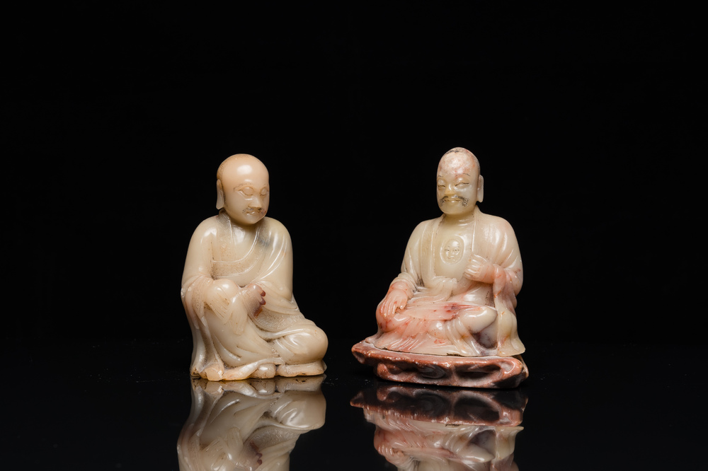 Two Chinese soapstone sculptures of Luohan, Qing