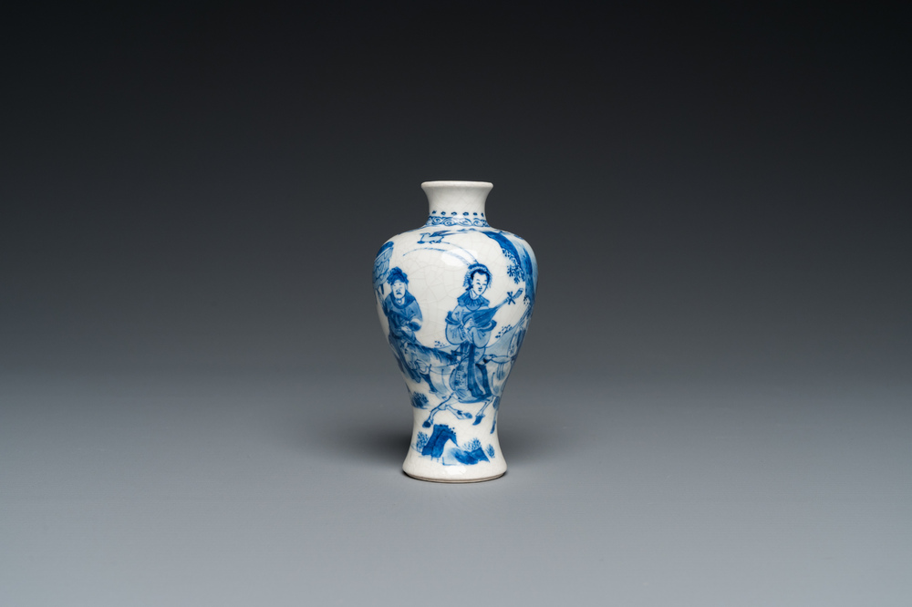 A fine Chinese blue and white soft paste miniature 'meiping' vase, Kangxi