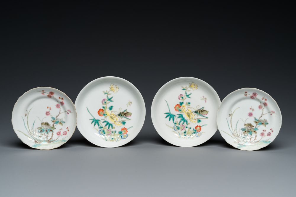 Vier Chinese famille rose schoteltjes, Daoguang en Guangxu merken en periode