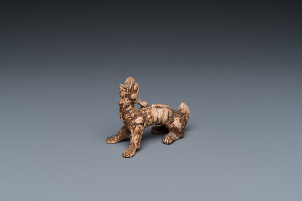 A small Chinese terracotta model of a mythical animal, mingqi, Han