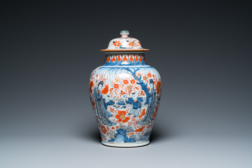 A Chinese blue and white Dutch-decorated 'Amsterdams Bont' vase and cover, Kangxi