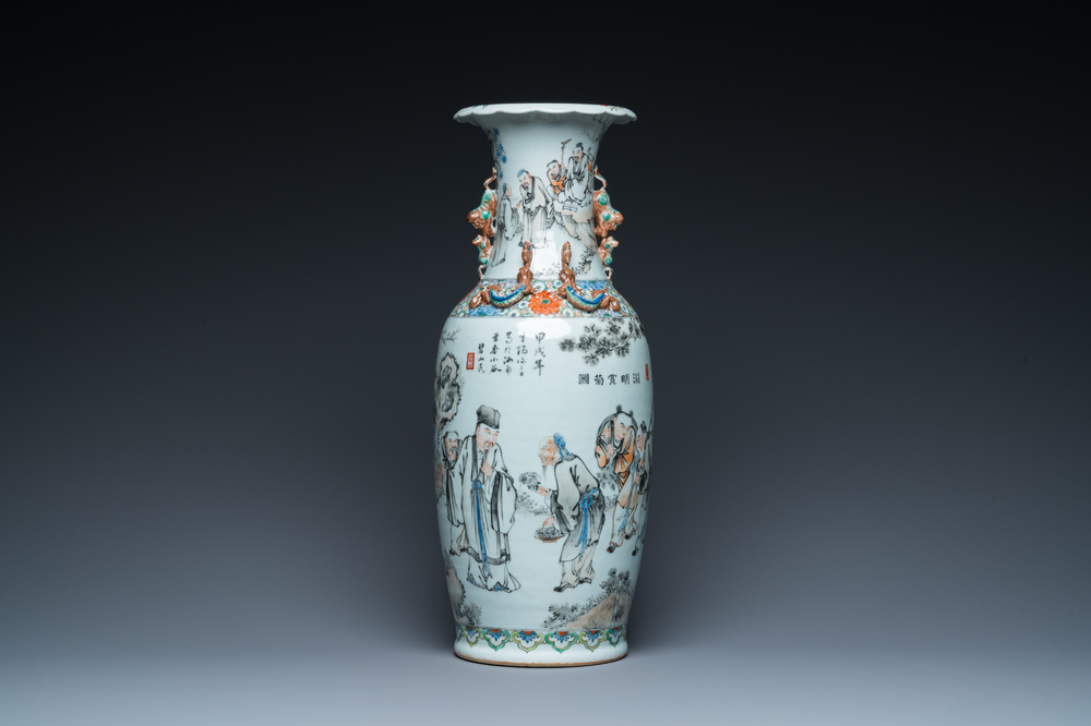 A Chinese qianjiang cai vase, signed He Minggu 何明谷, dated 1934