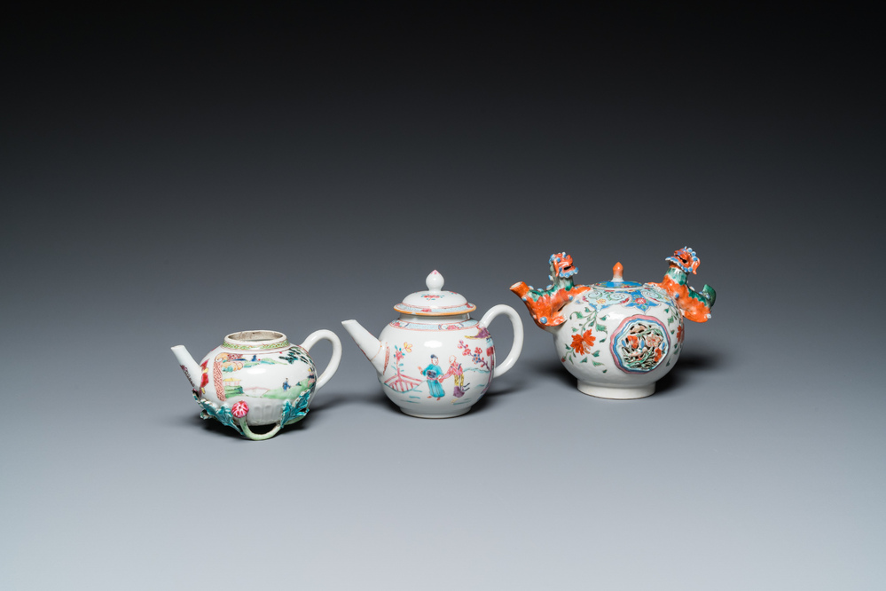Three Chinese famille rose teapots, Yongzheng/Qianlong