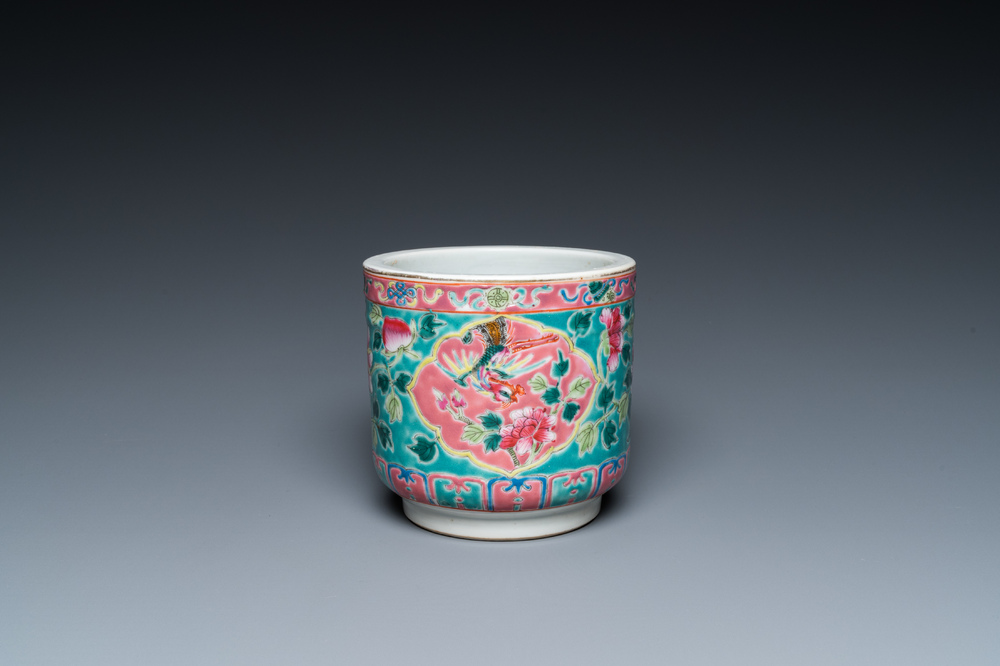 A Chinese famille rose brush pot for the Straits or Peranakan market, 19th C.
