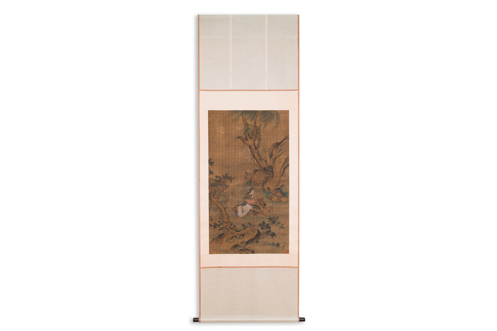 Ecole chinoise: 'Lan Caihe 藍采和', encre et couleurs sur soie, 18/19&egrave;me