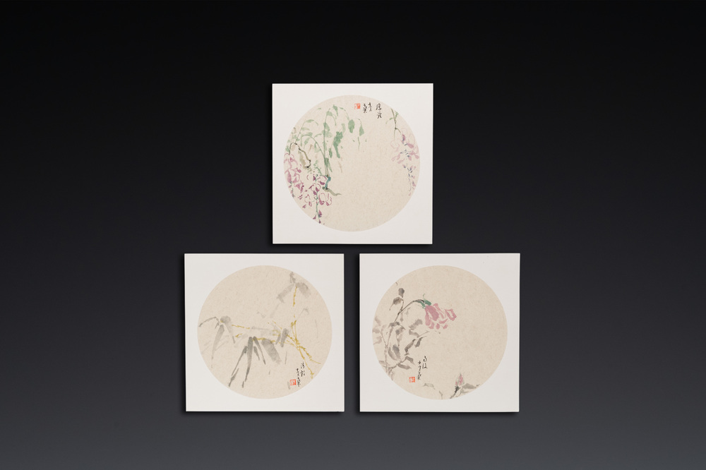 Wang Yi 王翼 (1975- ): 'Roses, bambous, glycine', encre et couleur sur papier de riz