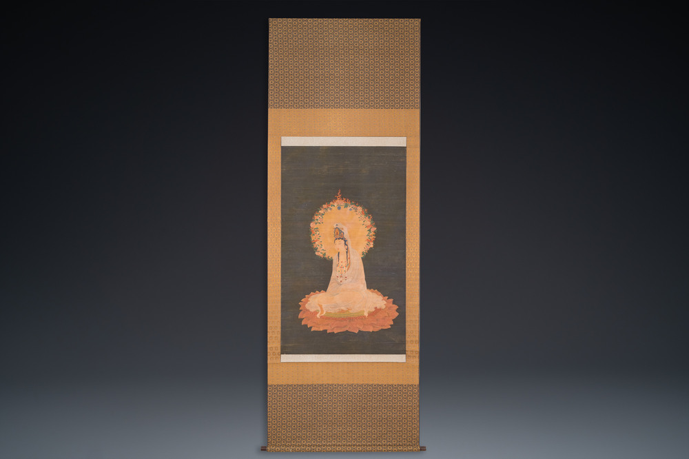 Chinese school: 'Bodhisattva', ink and colour on silk, Qing