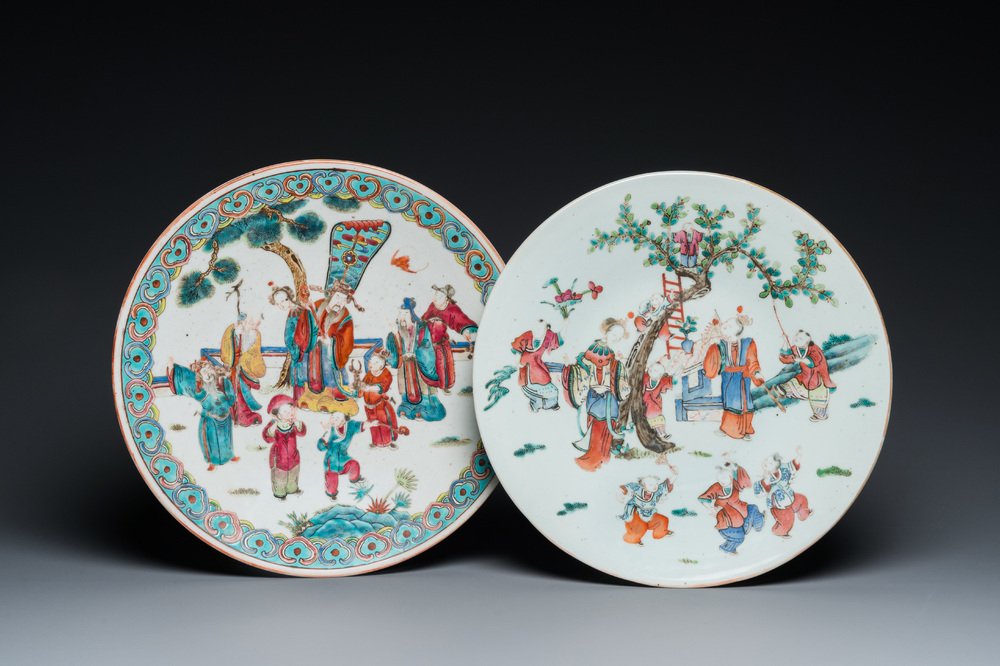 Twee Chinese famille rose schotels, 19e eeuw