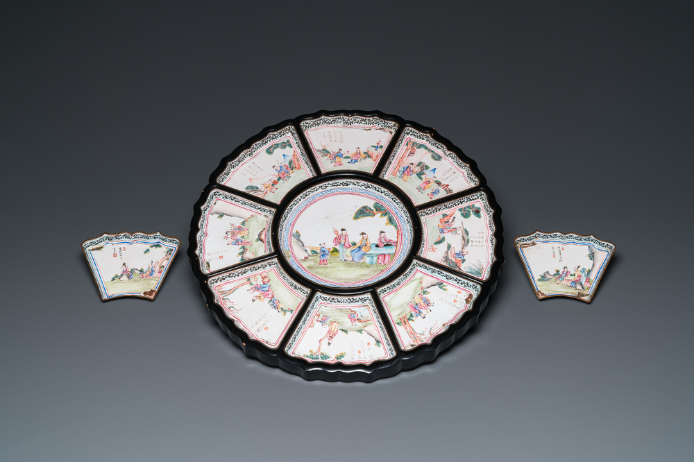 Service &agrave; mendiants en &eacute;maux de Canton &agrave; onze pi&egrave;ces, Chine, Qianlong