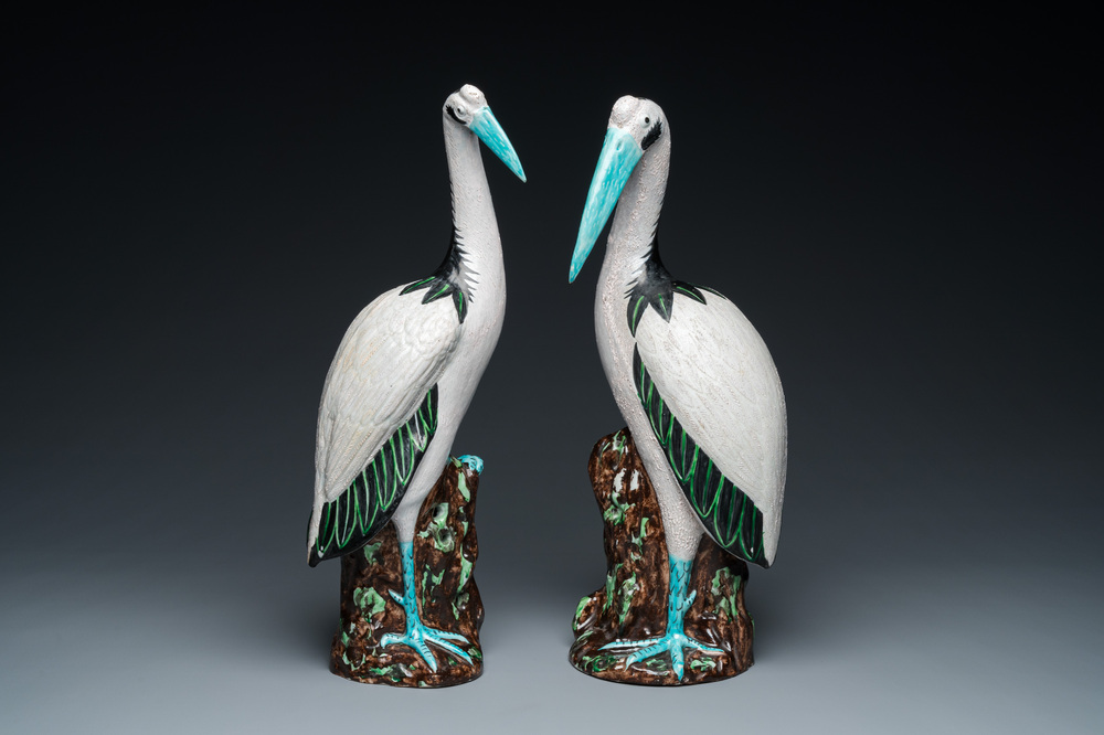 A pair of large Chinese white cranes, Qing