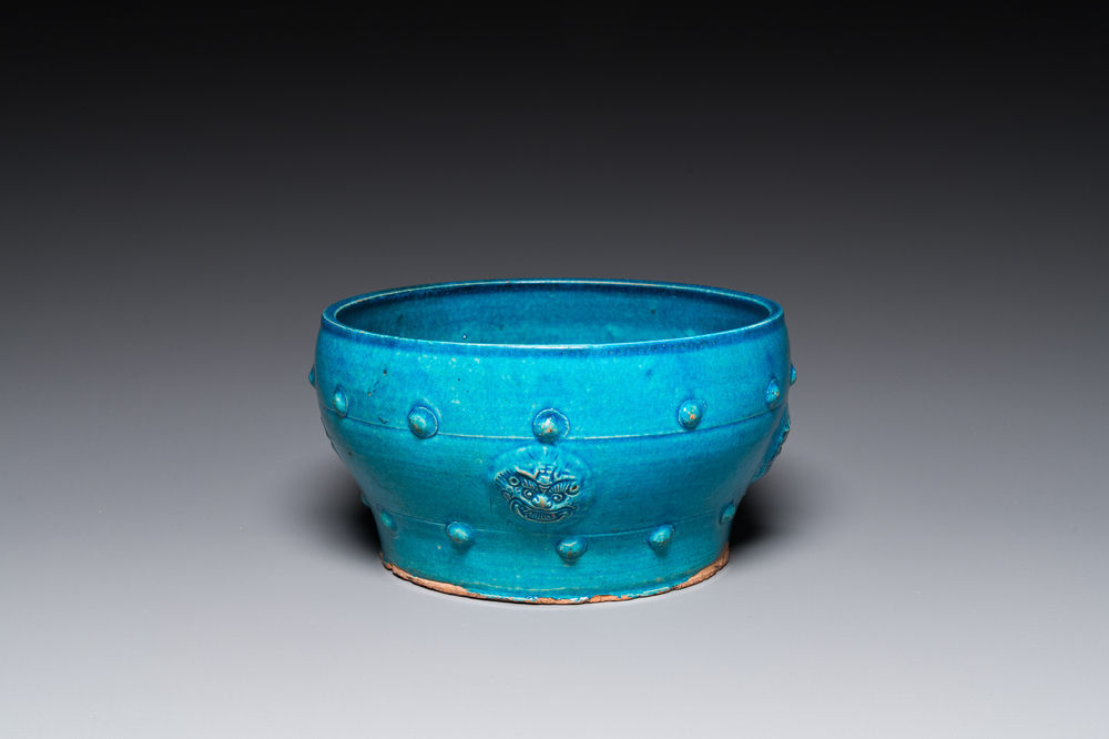 A Chinese turquoise-glazed censer or alms bowl, late Ming