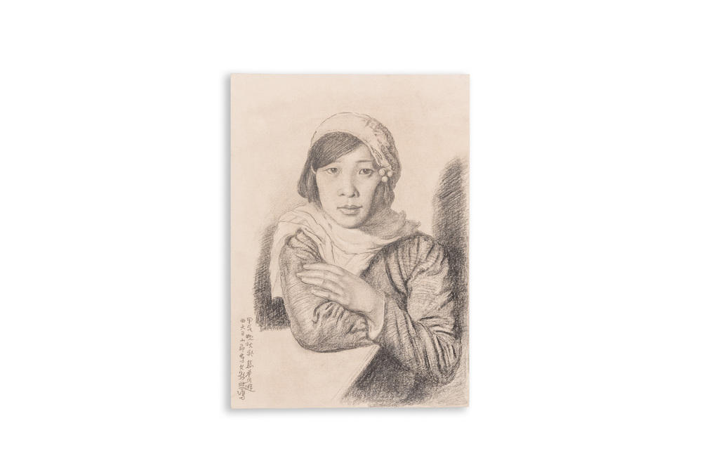 Xu Beihong 徐悲鴻 (1895-1953): 'Young lady', pencil on paper