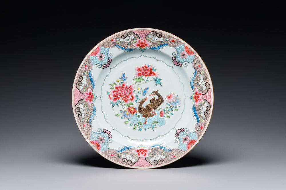 A Chinese famille rose 'mandarin ducks' dish, Qianlong