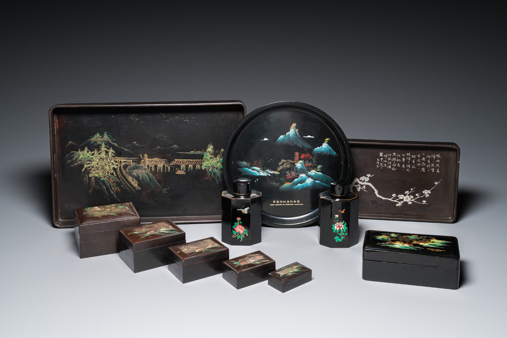 Eleven Chinese Cultural Revolution lacquer wares