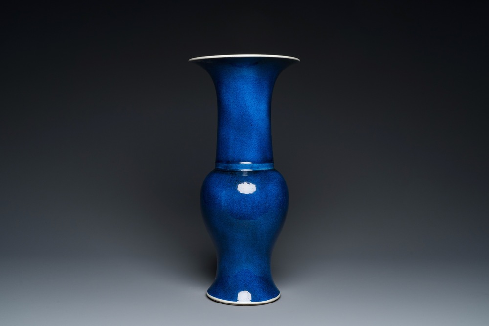 A Chinese monochrome powder-blue 'yenyen' vase, Kangxi