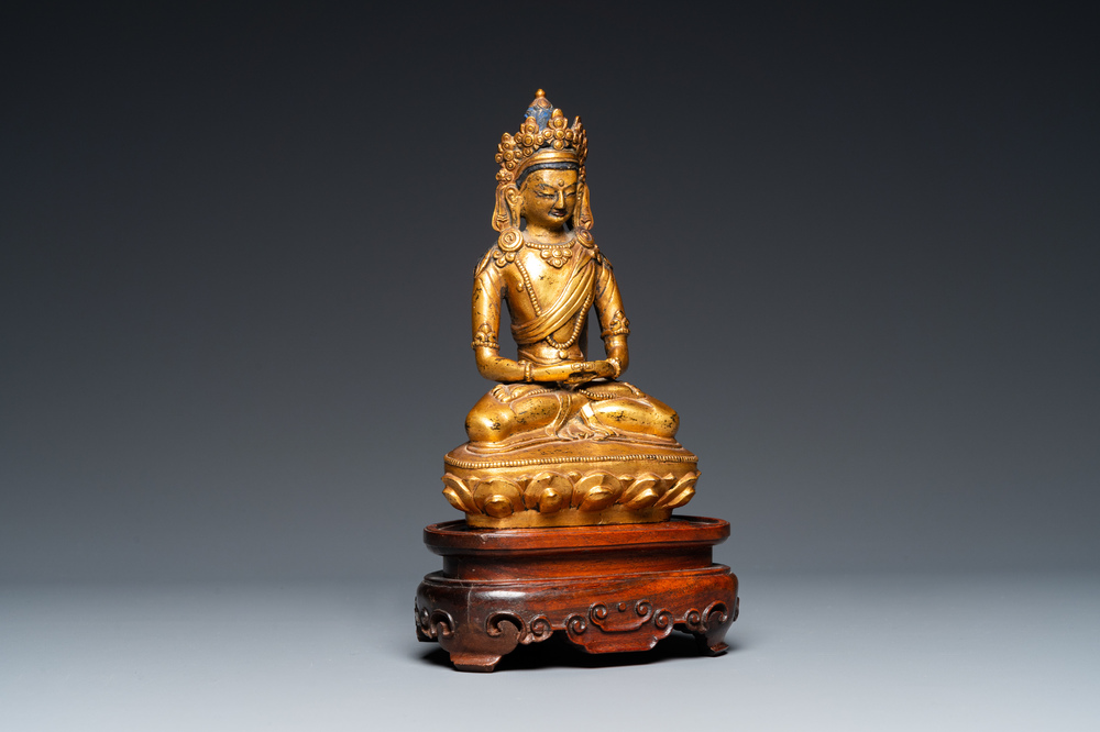 Bouddha Amitayus en bronze dor&eacute;, Sino-Tibet, Qing