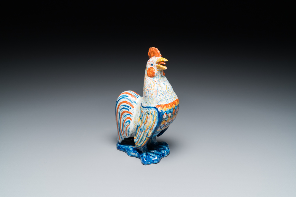Mod&egrave;le d'un coq en fa&iuml;ence polychrome de Delft, 18&egrave;me