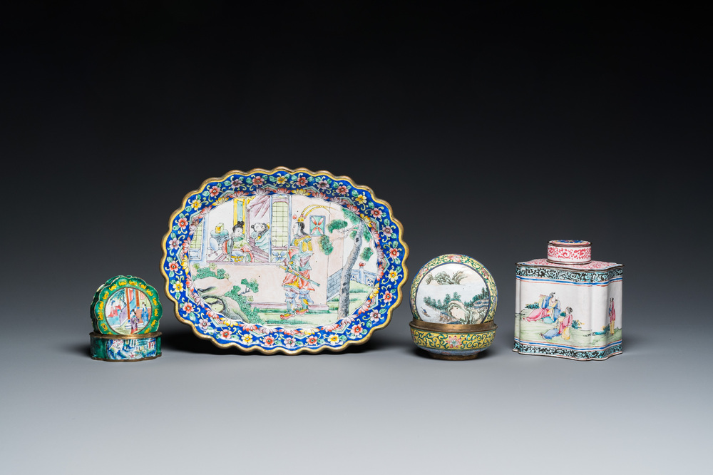 Four Chinese Canton enamel pieces, Qianlong and later