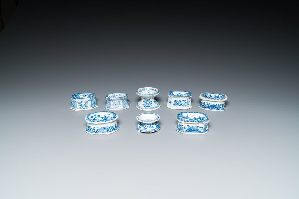 Eight Chinese blue and white salts, Kangxi and later