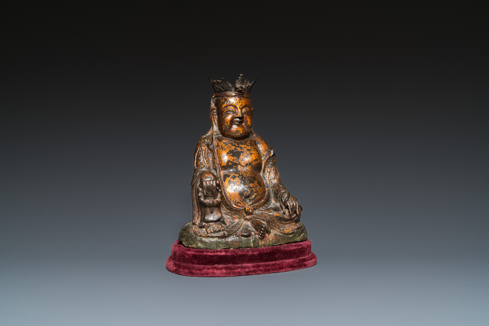 A Chinese gilt bronze crowned Buddha, Ming