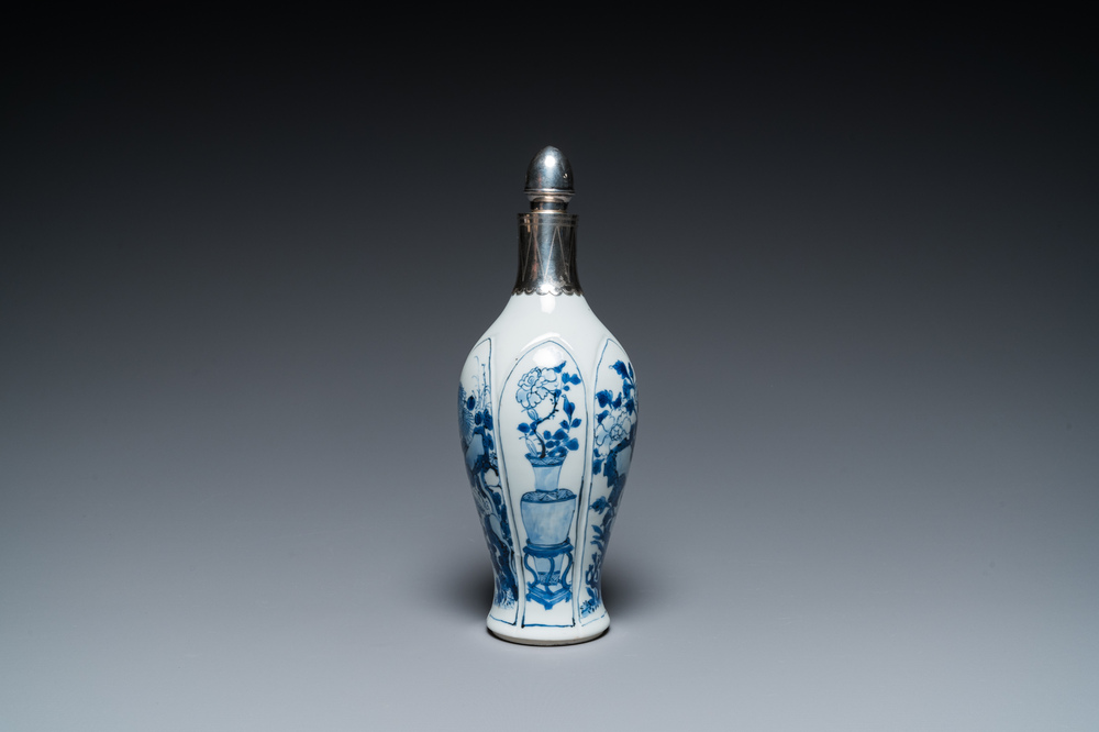A Chinese blue and white vase with silver mount, Kangxi