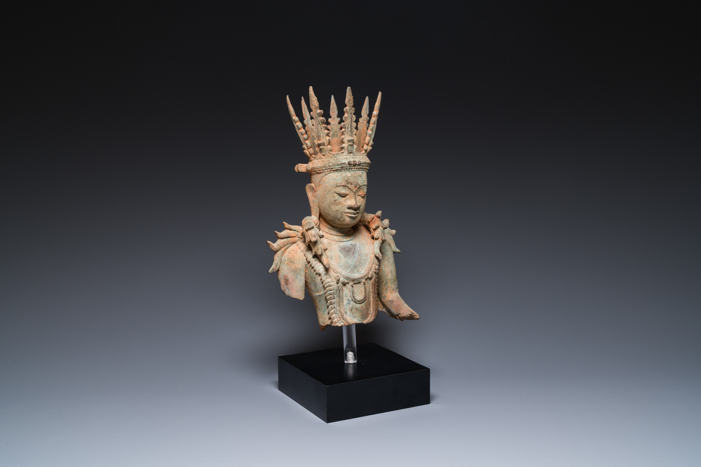 A Burmese bronze crowned Buddha, probably Haripunchai period, 12/13th C.