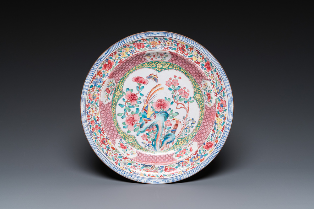 Plat en &eacute;maux de Canton &agrave; d&eacute;cor de faisans, Chine, Yongzheng