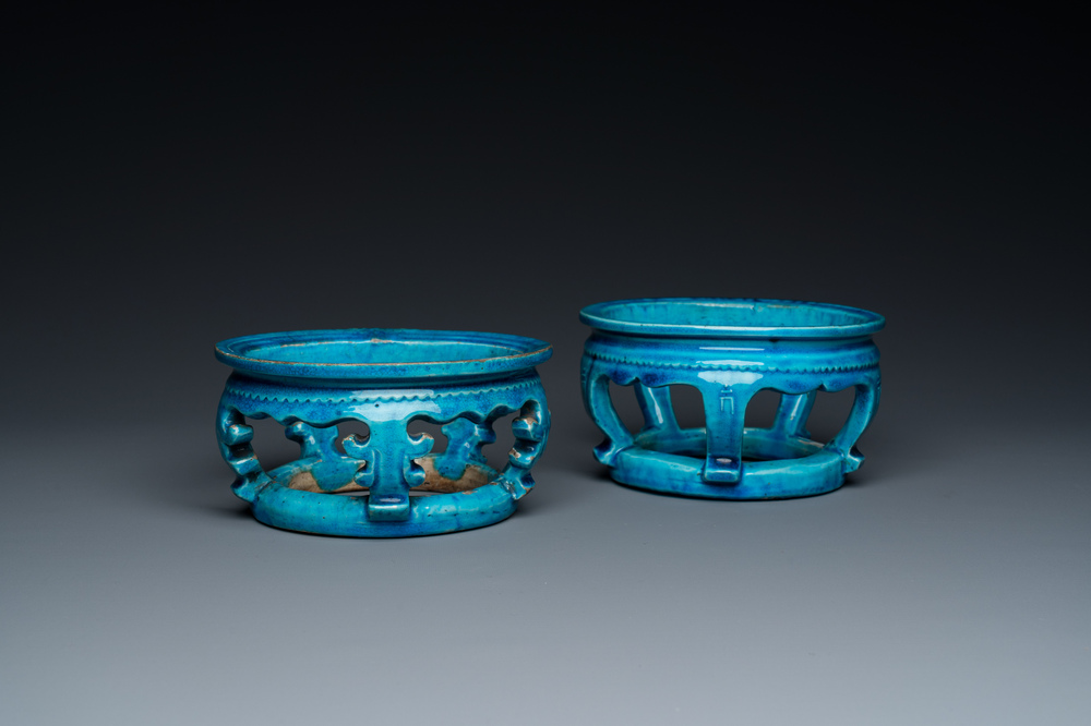 Two Chinese turquoise-glazed ornaments or stands, Kangxi