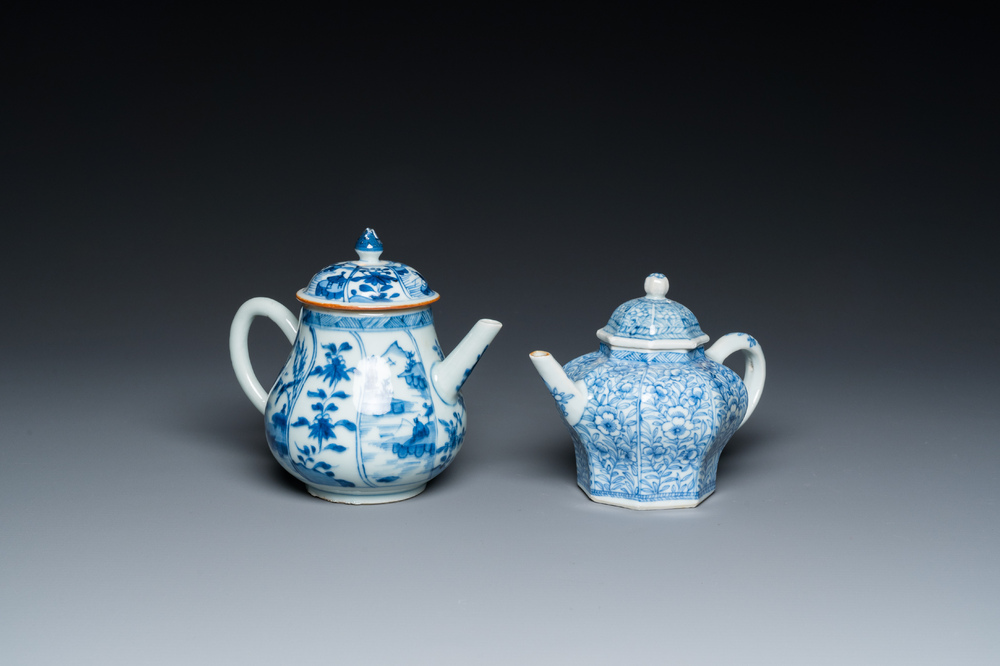 Two Chinese blue and white teapots and covers, Kangxi