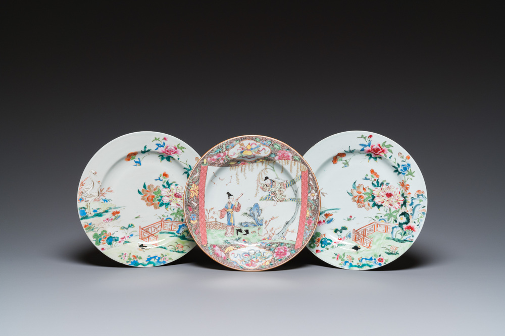 Drie Chinese famille rose borden, Yongzheng/Qianlong