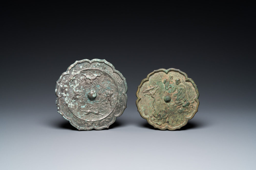 Two Chinese bronze mirrors, Tang or later