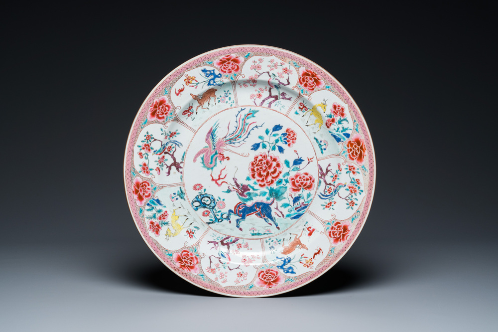 A Chinese famille rose 'qilin and phoenix' dish, Yongzheng