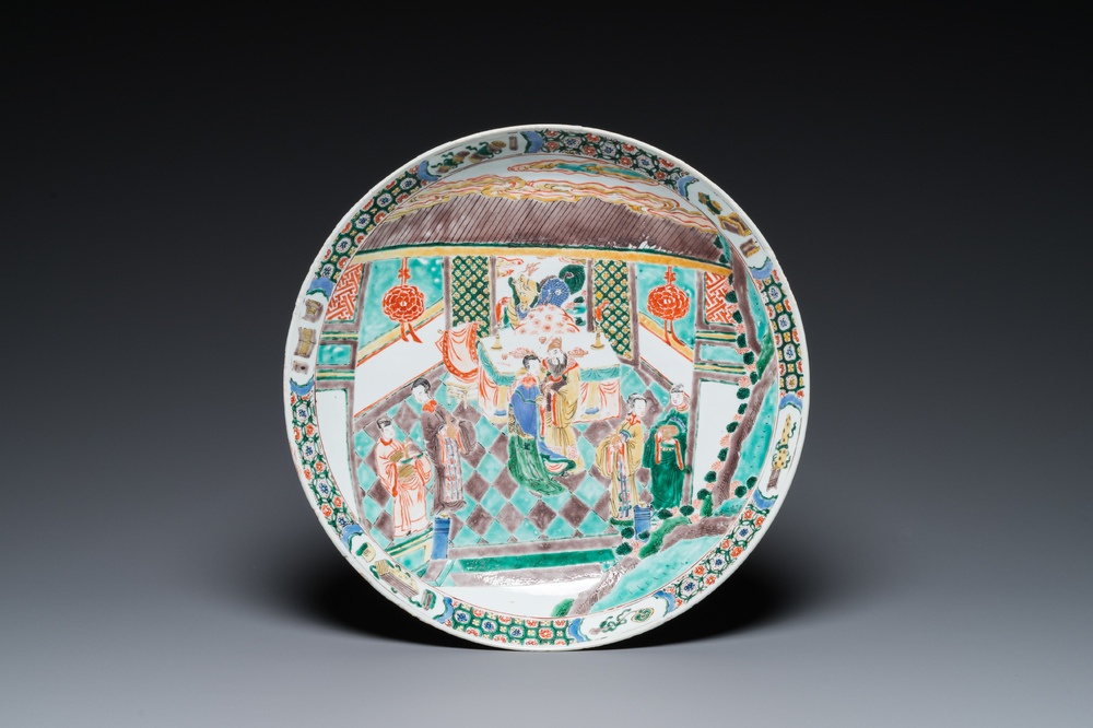 A Chinese famille verte &lsquo;narrative subject&rsquo; dish, Kangxi