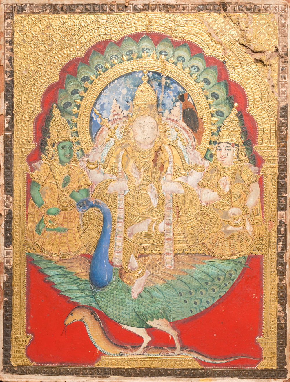 Indische school, Thanjavur regio: 'De god Murugan met zijn pauw', 19e eeuw