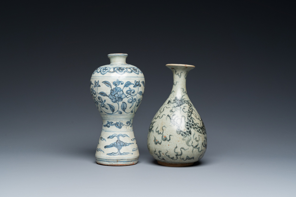 A Chinese blue and white 'meiping' vase and a  'yuhuchunping' vase, Ming or later