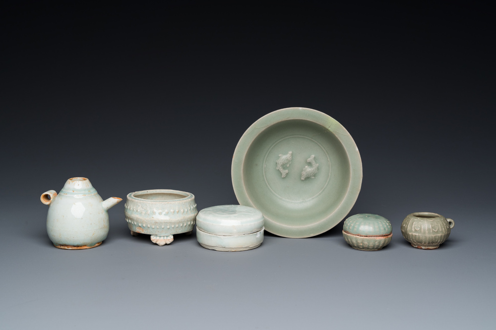 Six Chinese celadon- and qingbai-glazed wares, Song and later