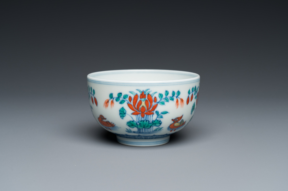 A Chinese doucai 'mandarin ducks' bowl, Chenghua mark, probably Qing