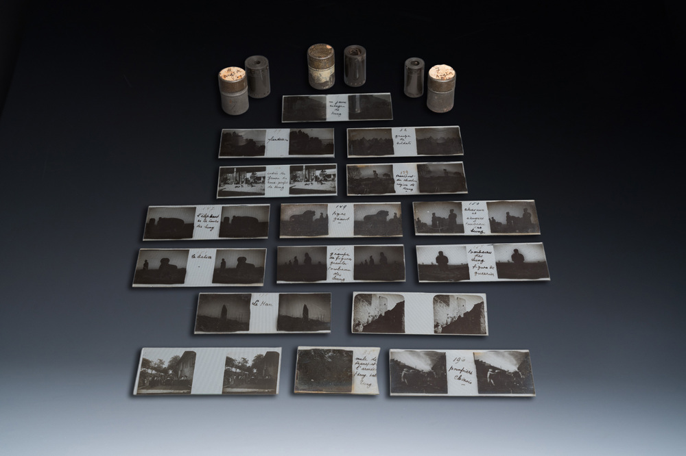 Sixteen Chinese glass negatives and three rolls of film with mostly temple views from China and Angkor, 19/20th C.