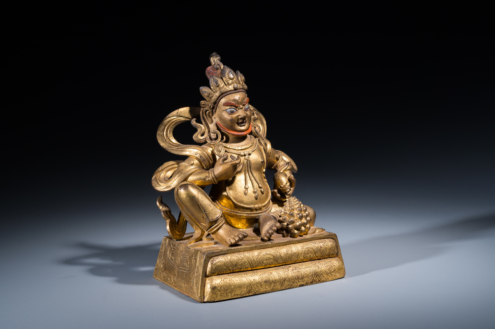 Statuette de Jambhala en bronze dor&eacute;, Sino-Tibet, 18&egrave;me