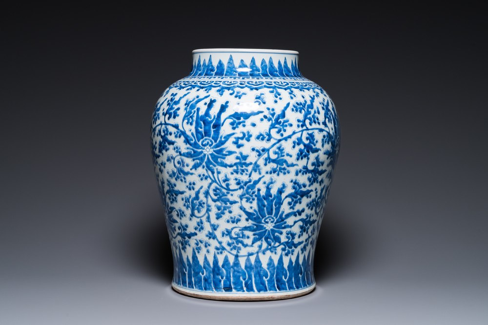 A Chinese blue and white 'lotus scroll' vase, Kangxi