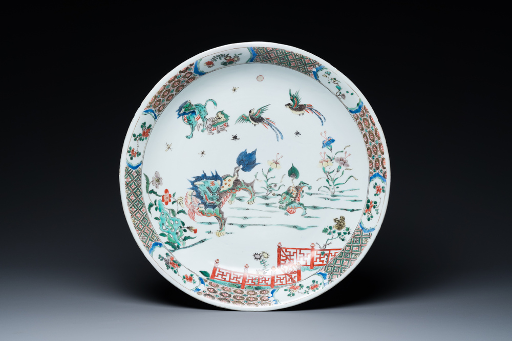 A Chinese famille verte 'qilins and phoenixes' dish, Kangxi