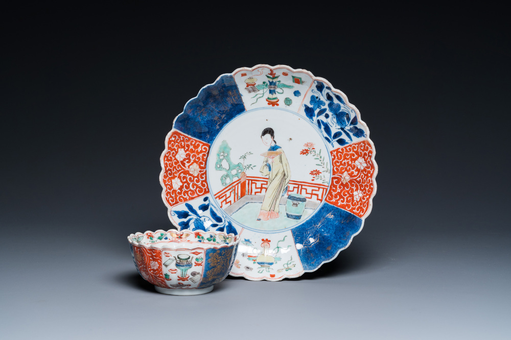 A lobed Chinese famille verte dish and a bowl, Kangxi