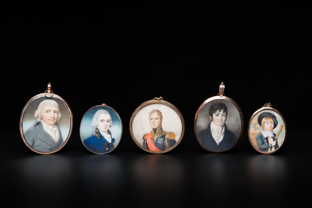 Cinq portraits miniatures, France, Angleterre et/ou Allemagne, 19&egrave;me