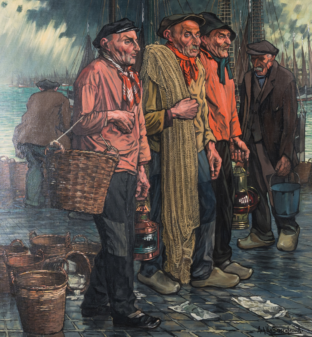 Achille Van Sassenbrouck (1886-1979): 'Vissers', olie op doek