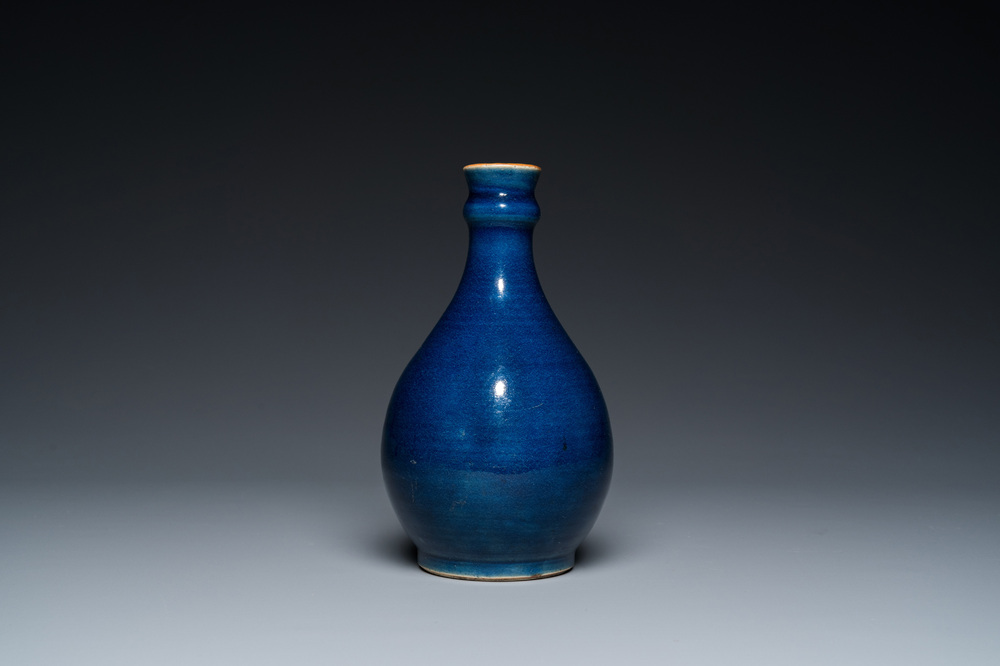 A Chinese monochrome blue-glazed bottle vase, Qianlong